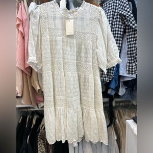 Doen anglaise and lace ruffle skirt dress